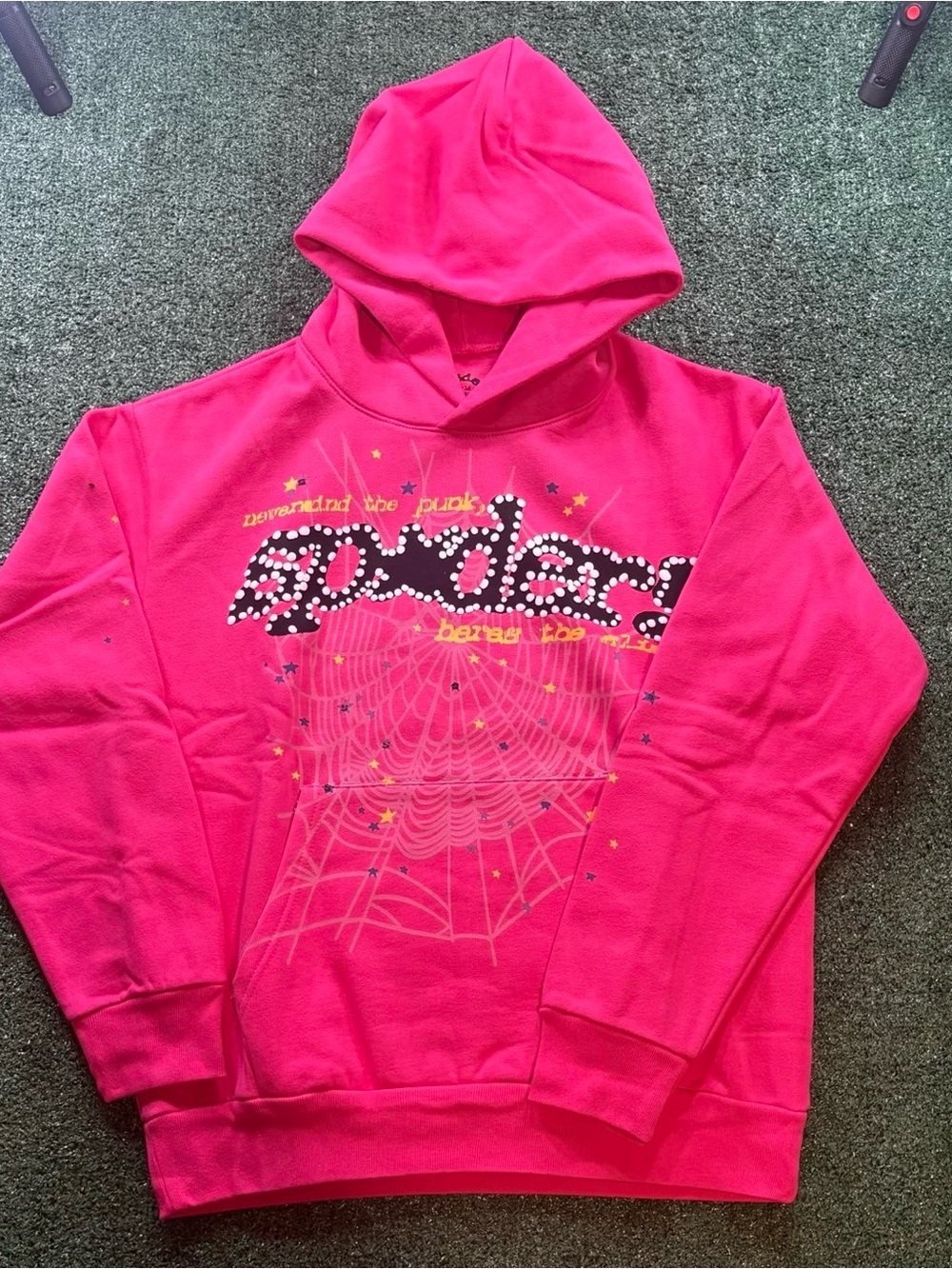 Men's Hot Pink Pullover Hoodie with Graphic Spiderweb Print